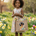 Personalized Cute Cartoon Bunny Girl Large Capacity Jute Bag with Name Daily Use Happy Easter Gift for Girls