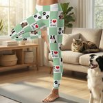Personalized 1-4 Pet Photos Paw Print Checkerboard Stretch Leggings Yoga Pants with Names Daily Sports Accessories Birthday Gift for Pet Lovers Owners