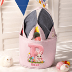 Personalised Simulated 3D Printing Effect Bunny Rabbit Ears Striped Easter Basket with Initial and Name Easter Party Favor Eggs Hunting Gift for Kids