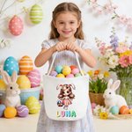 Gepersonaliseerd schattig meisje Bunny paasei grote capaciteit canvas paasmand met naam eieren jacht partij paasdag geschenk voor kinderen