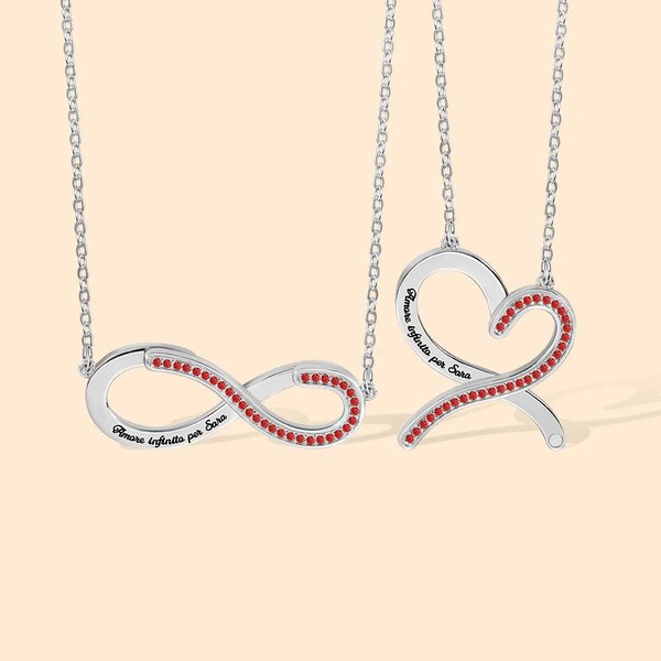 Collana personalizzata con pietre di nascita e nomi incisi,  tema infinito, simbolo di amore eterno, Regalo di San Valentino per donne