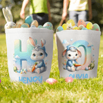 Personalized Cute Bunny Cloud Large Capacity Canvas Easter Basket with Name Eggs Hunting Party Easter Day Gift for Kids