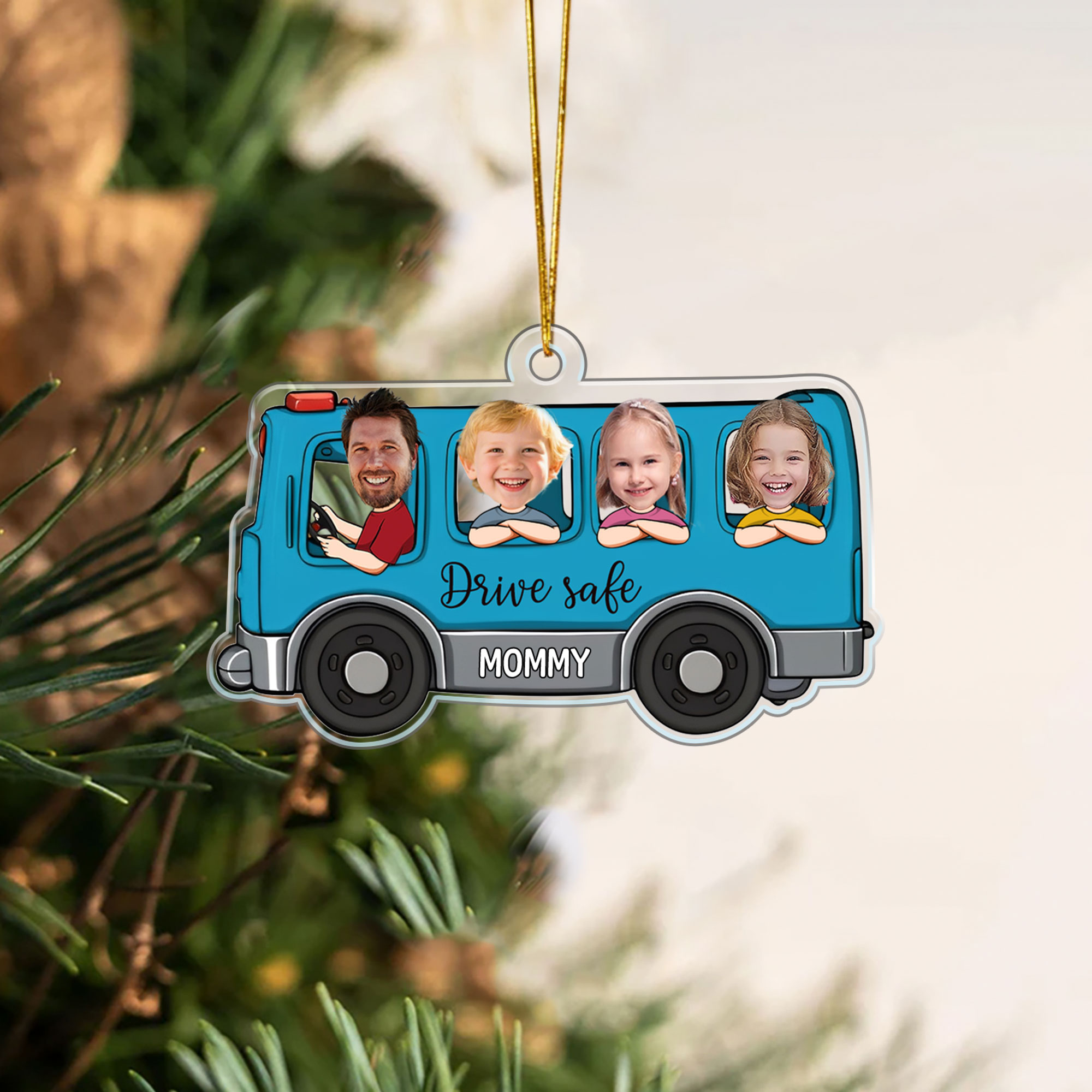 Ornement en acrylique avec texte Décoration d'arbre Cadeau de Noël pour chauffeur d'autobus scolaire
