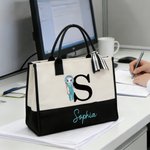 Personalized Cartoon Character Stethoscope Large Capacity Canvas Tote Bag with Name Birthday Appreciation Gift for Nurse Doctor