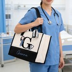 Personalized Cartoon Character Stethoscope Large Capacity Canvas Tote Bag with Name Birthday Appreciation Gift for Nurse Doctor