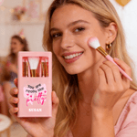 Personalized Heart Bow Rose 5 Pcs Makeup Brushes Box Set with Name and Mirror Birthday Valentine's Day Gift for Friends Girls