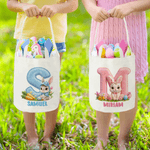 Henkilökohtainen söpö Bunny Ears Rabbit pääsiäiskori, jossa nimi ja alkuperäiset munat Metsästys Party Favor pääsiäislahja pojille tytöille