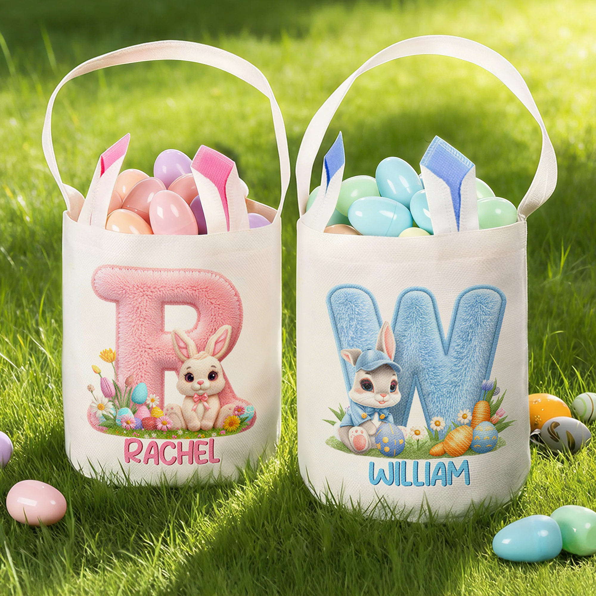 Panier de Pâques Personnalisé avec Nom et Initiales Oeuf Chasse Fête de Pâques Cadeau de Pâques pour Garçons Filles