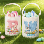 Henkilökohtainen söpö Bunny Ears Rabbit pääsiäiskori, jossa nimi ja alkuperäiset munat Metsästys Party Favor pääsiäislahja pojille tytöille