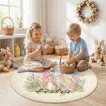 Tappetino da pavimento rotondo con nome e iniziali personalizzato con uovo di Pasqua di Peter Rabbit, regalo di Pasqua per bambini.