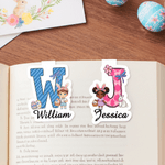 Personalized Cartoon Character Easter Magnetic Bookmark Clip with Name and Initial Easter Birthday Gift for Kids Bookworms