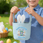 Personalized Happy Easter Knitted Style Peter Rabbit Basket with Name Daily Storage Easter Gift for Boys Girls