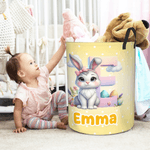 Personalized Polka Dot Easter Bunny Large Waterproof Name Initial Laundry Storage Basket with Handle Birthday Housewarming Gift for Kids
