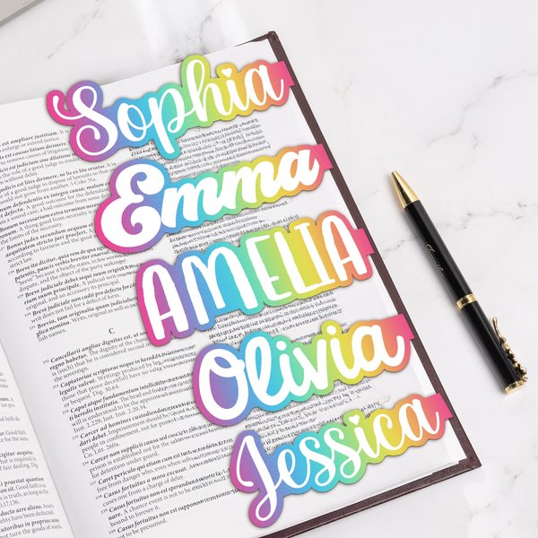 Personalised Colour Gradient Name Magnetic Bookmark Clip Set of 2 Birthday Anniversary Gift for Reading Lovers Bookworms