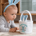 Personalized Happy Easter Knitted Style Peter Rabbit Basket with Name Daily Storage Easter Gift for Boys Girls