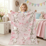 Personalised Floral Bunny Elephant Ponny Pink Soft Throw Blanket with Name Nursery Decor Easter Birthday Gift for Kids Girls