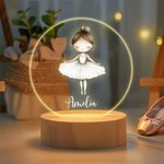 Lámpara de noche LED acrílica personalizada con nombre y base de madera para niñas bailarinas Regalo de cumpleaños para amantes del ballet