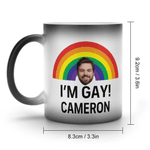 Personalised Funny Rude I'm Gay Rainbow Face Photo 12 oz Thermochromic Ceramic Coffee Mug with Name Pride Month Birthday Gift for Gay Men