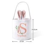 Panier de Pâques personnalisé avec initiale et nom - Forme d’oreilles et queue de lapin - Cadeau Fête de Pâques pour enfants
