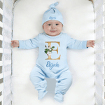 Personalized Multicolor Initial Floral Fesign 100% Cotton Baby Romper Hat Blanket Outfit with Gift Box Name Baby Shower  Coming Home Gift for Newborn