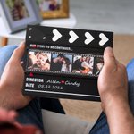 Personalized Film Clapperboard Rolling Photos Wooden Ornament with Text Anniversary Valentine's Day Romantic Gift for Couple