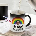 Personalised Funny Rude I'm Gay Rainbow Face Photo 12 oz Thermochromic Ceramic Coffee Mug with Name Pride Month Birthday Gift for Gay Men