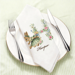 Personalized Vintage Watercolor Rabbit Floral Initial 100% Cotton Napkin with Name Table Decoration Easter Gift for Kids Family