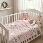 Personalised Floral Bunny Elephant Ponny Pink Soft Throw Blanket with Name Nursery Decor Easter Birthday Gift for Kids Girls