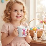 Personalized Cartoon Rabbit Ears Kid Character 12 oz Enamel Mug with Initial and Name Daily Use Easter Party Gift for Boys Girls