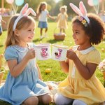 Personalized Cartoon Rabbit Ears Kid Character 12 oz Enamel Mug with Initial and Name Daily Use Easter Party Gift for Boys Girls