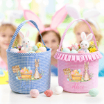 Personalized Cute Bunny Plaid Easter Basket with Name and Ruffles Eggs Hunting Party Easter Gift for Kids