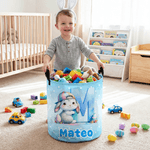 Personalized Polka Dot Easter Bunny Large Waterproof Name Initial Laundry Storage Basket with Handle Birthday Housewarming Gift for Kids