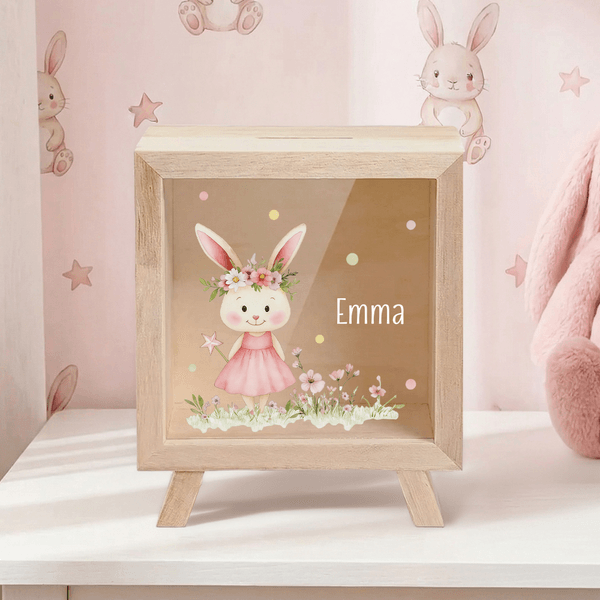 Personalised Cute Floral Bunny Money Box with Name Daily Use  Easter Birthday Gift for Girls Kids