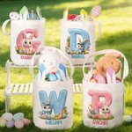 Henkilökohtainen söpö Bunny Ears Rabbit pääsiäiskori, jossa nimi ja alkuperäiset munat Metsästys Party Favor pääsiäislahja pojille tytöille