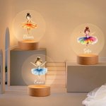 Lámpara de noche LED acrílica personalizada con nombre y base de madera para niñas bailarinas Regalo de cumpleaños para amantes del ballet