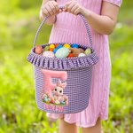 Panier de Pâques personnalisé avec le nom du lapin de Pâques, les initiales de la fleur, la grande capacité de la corbeille de Pâques avec le nom des oeufs de chasse Cadeau de Pâques pour les garçons 