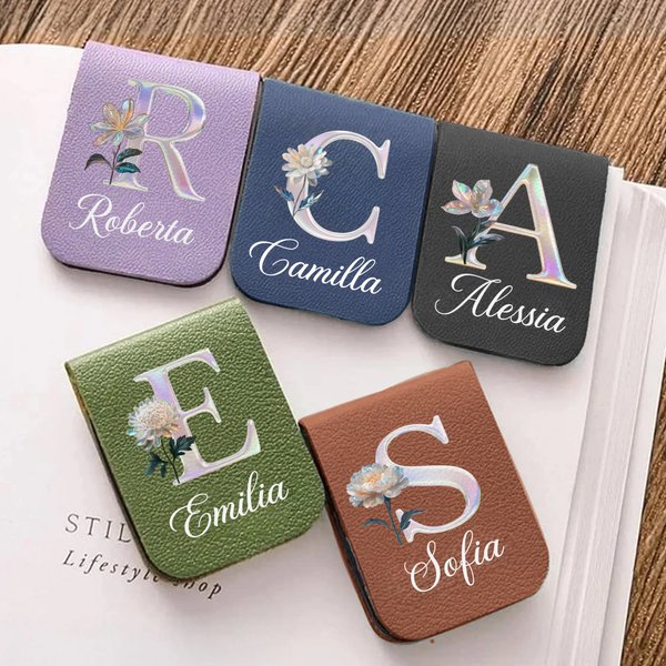 Segnalibro magnetico personalizzato in pelle PU con nome ed effetto perla, ideale per uso quotidiano - Regalo di compleanno per amanti dei libri