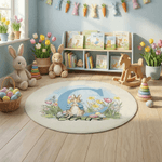 Tappetino da pavimento rotondo con nome e iniziali personalizzato con uovo di Pasqua di Peter Rabbit, regalo di Pasqua per bambini.