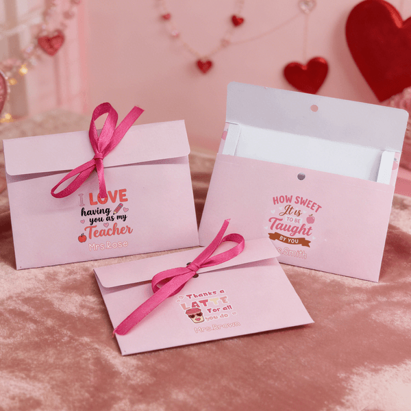 Personalized Pink Heart Apple Coffee Gift Card Holder with Name Valentine's Day Teacher's Day Appreciation Gift for Teachers