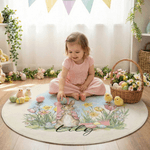 Tappetino da pavimento rotondo con nome e iniziali personalizzato con uovo di Pasqua di Peter Rabbit, regalo di Pasqua per bambini.