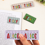 Personalised Cute Notebook Pencil Apple Elements Ruler Design Magnetic Bookmark Clip with Name Birthday Back to School Gift for Kids Bookworms
