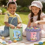 Panier de Pâques personnalisé avec le nom du lapin de Pâques, les initiales de la fleur, la grande capacité de la corbeille de Pâques avec le nom des oeufs de chasse Cadeau de Pâques pour les garçons 