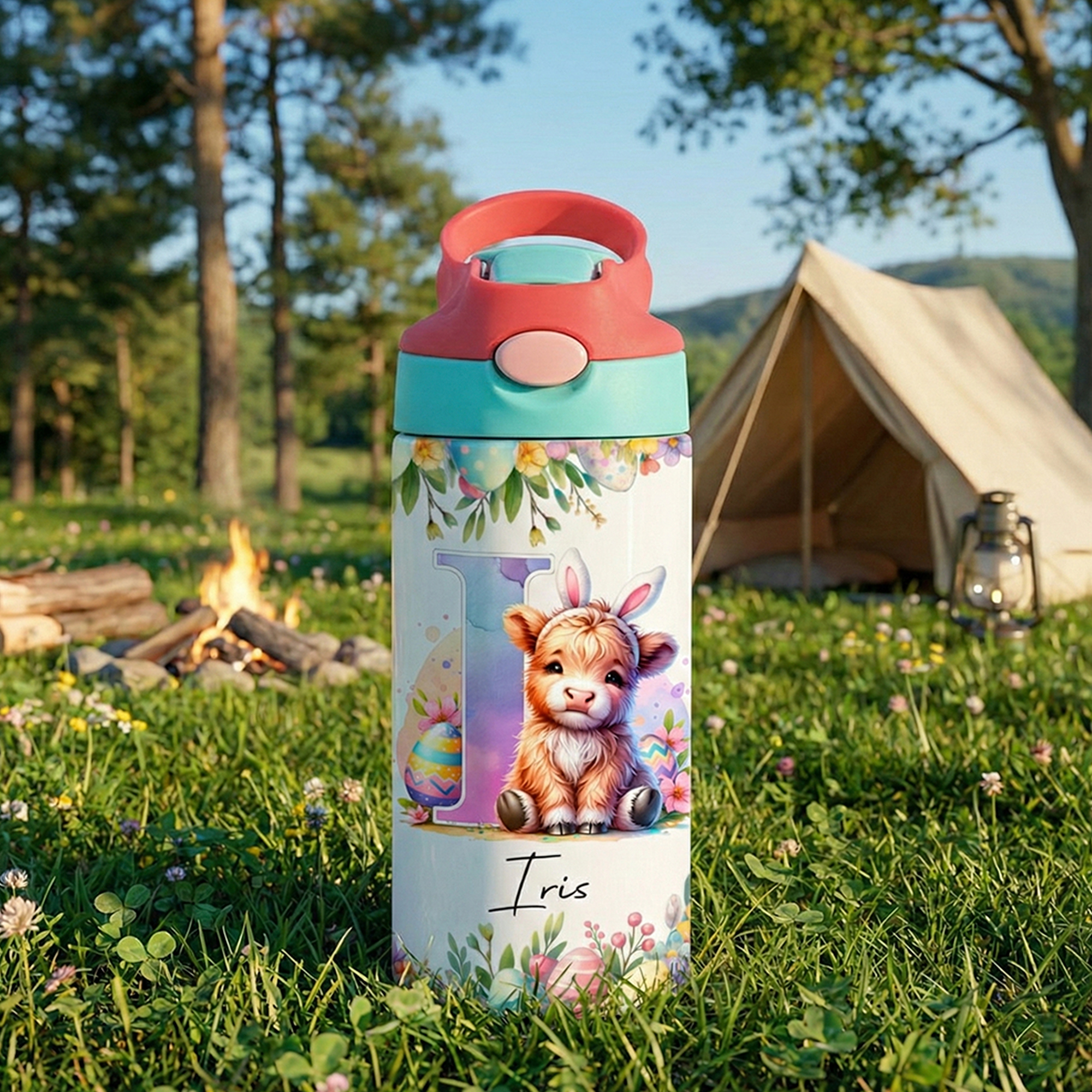 Bouteille d'eau isotherme 12 oz avec nom et paille pour enfants Cadeau d'anniversaire de retour à l'école pour garçons filles