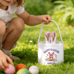 Personalized Happy Easter Knitted Style Peter Rabbit Basket with Name Daily Storage Easter Gift for Boys Girls