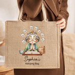 Henkilökohtainen sarjakuva Mahjong hahmo Suuri kapasiteetti Juutti laukku nimi Päivittäinen käyttö Mahjong Club lahja perheen ystäville Mahjong harrastajille