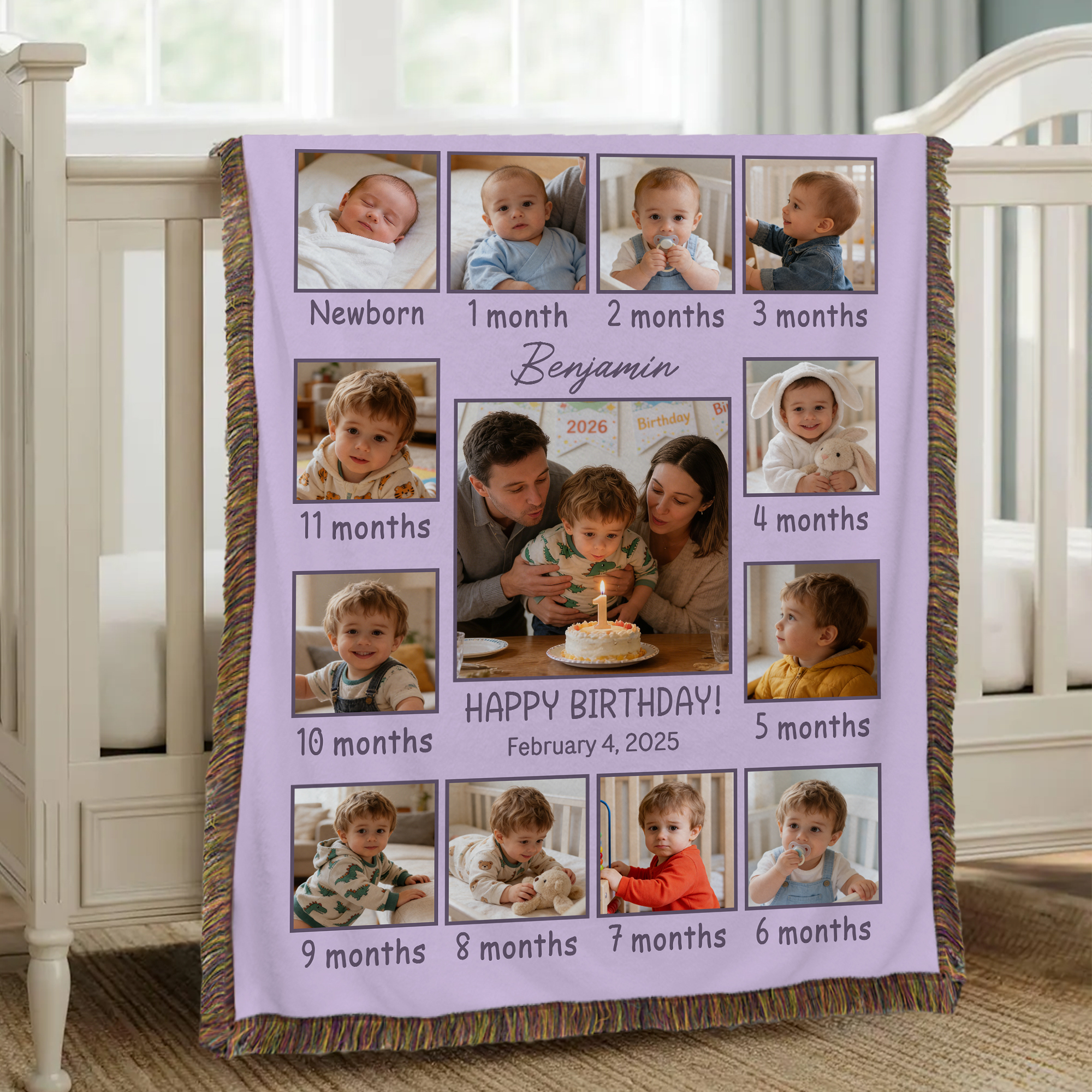 Couverture personnalisée pour bébé, 13 photos, avec texte et nom Cadeau d'anniversaire pour nouveau-né