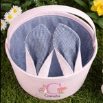 Personalized Cute Peter Rabbit Ears Stripe Easter Basket with Name and Initial Easter Party Favor Eggs Hunting Gift for Kids
