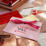 Personalized Pink Heart Apple Coffee Gift Card Holder with Name Valentine's Day Teacher's Day Appreciation Gift for Teachers