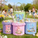Panier de Pâques personnalisé avec le nom du lapin de Pâques, les initiales de la fleur, la grande capacité de la corbeille de Pâques avec le nom des oeufs de chasse Cadeau de Pâques pour les garçons 
