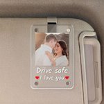 Clip per visiera dell'auto personalizzata con foto quadrata e testo Accessorio per auto Regalo di San Valentino per l'anniversario della coppia